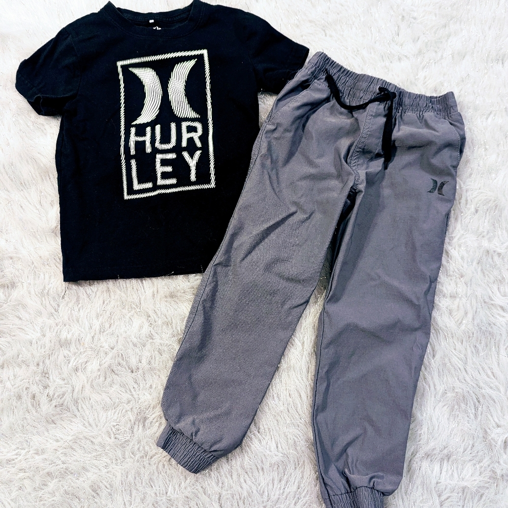 Hurley Boys Black Tee and Gray Joggers Size 5/6
